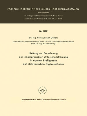 cover image of Beitrag zur Berechnung der inkompressiblen Unterschallstrümung in ebenen Profilgittern auf elektronischen Digitalrechnern